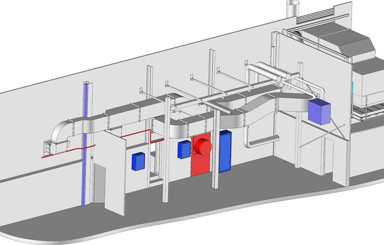 Réseau de gaines de ventilation d’une broierie